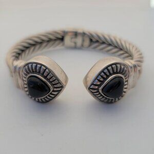 Sterling & Onyx Heart Hinged Cuff by Menegatti
